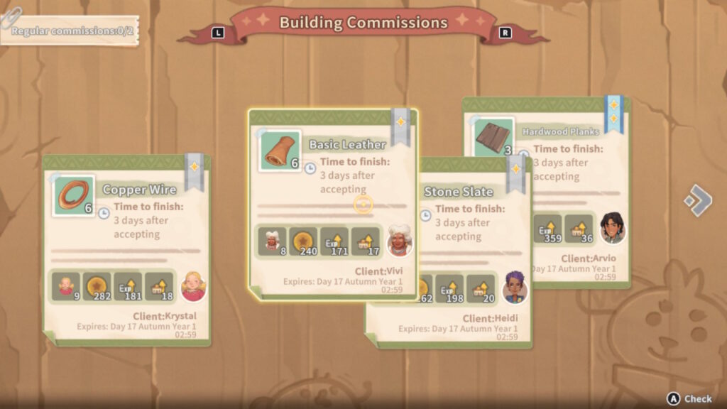 My Time at Sandrock screenshot: comissions board