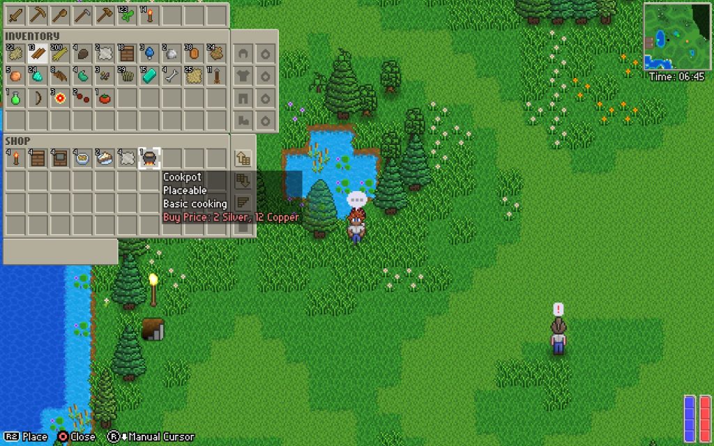 Delverium Steam game screenshot of the overworld and inventory menu