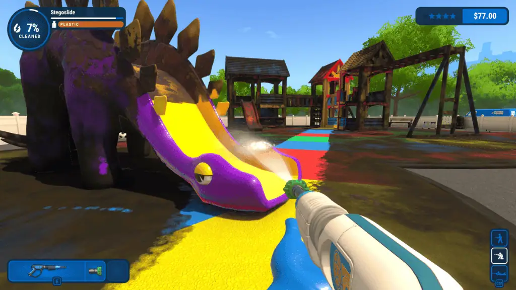 Colorful playground with a water slide and swings for cozy gaming fun.