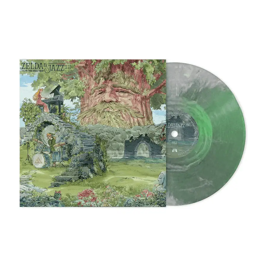 Cozy Zelda jazz vinyl record featuring lush artwork and relaxing tunes for gamers.