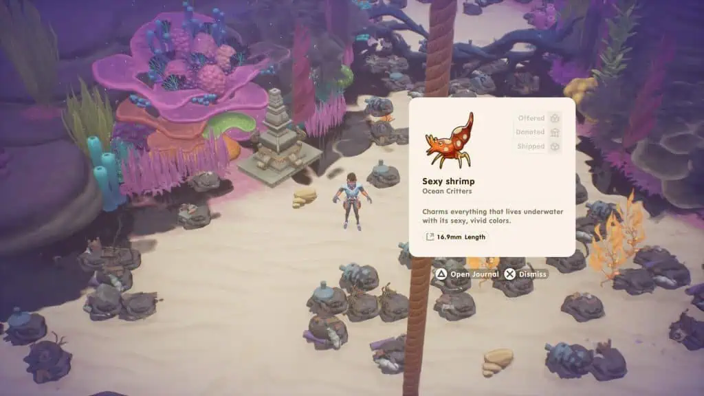 Vibrant underwater coral reef with marine life and a character exploring.