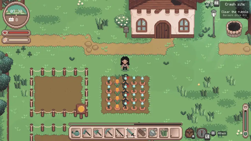 Cute farming game with pixel art graphics and a charming rural setting.